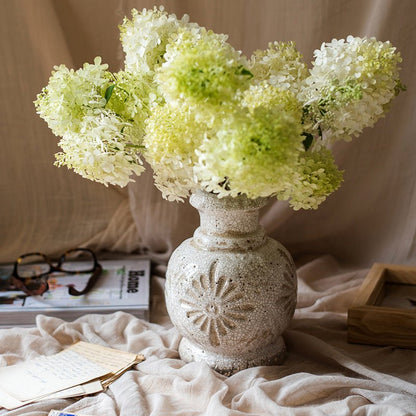 Carved Floral Vase in White - -