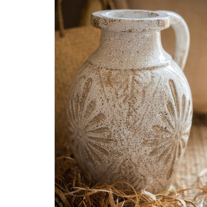 Carved Floral Vase in White - -