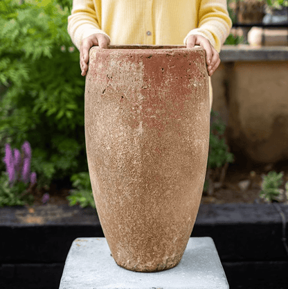 Distressed Cement Plant Pot Tall - -