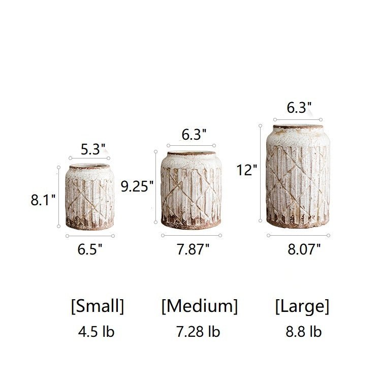 Distressed White Ceramic Flower Jar Vase - Large -