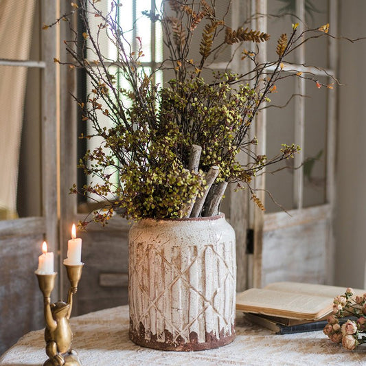 Distressed White Ceramic Flower Jar Vase - - vase