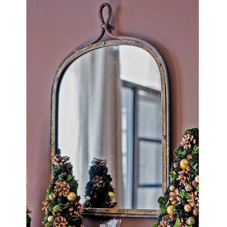 Antique Style Dark Iron Mirror - -