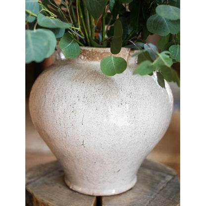 Large French Country White Ceramic Flower Vase - -