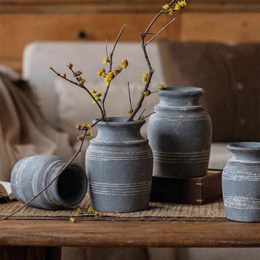 Handmade Gray Clay Pottery Vase - - vase