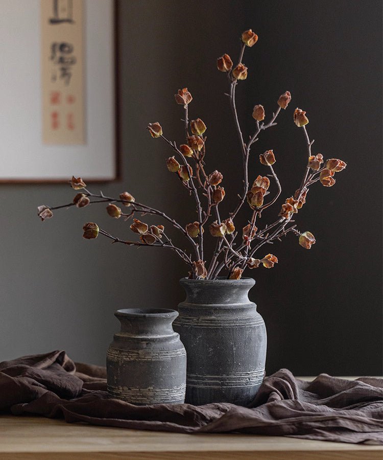 Handmade Gray Clay Pottery Vase - -