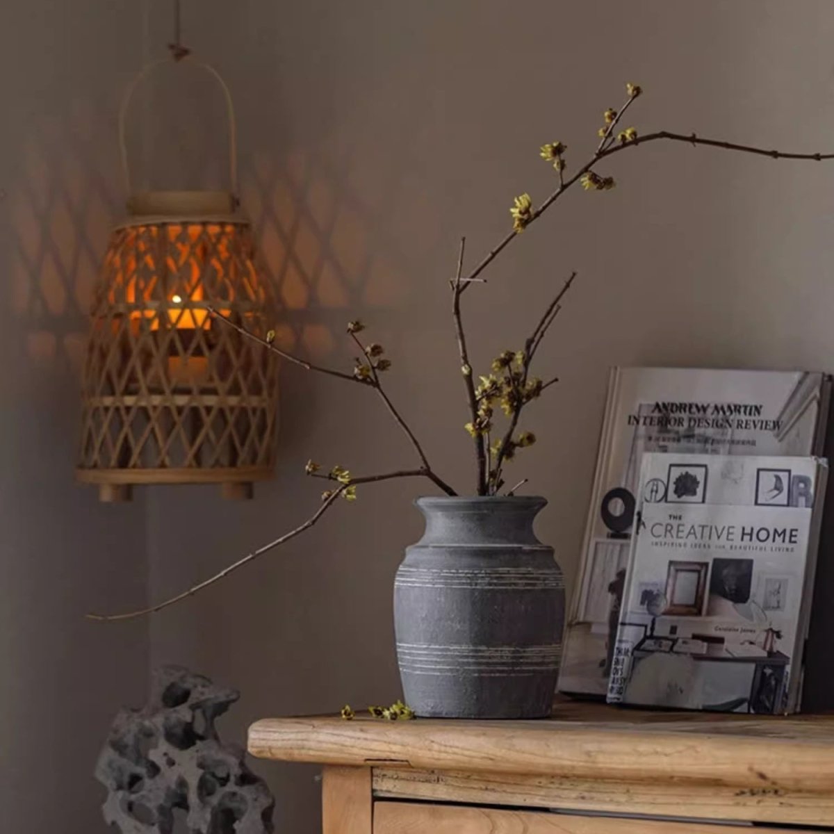 Handmade Gray Clay Pottery Vase - -