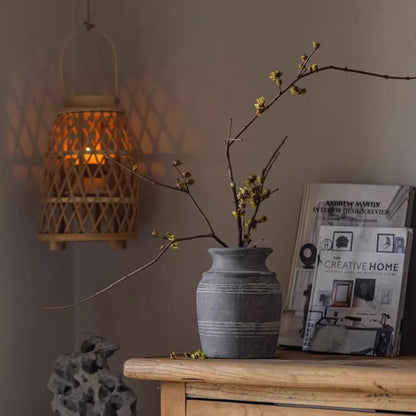 Handmade Gray Clay Pottery Vase - -
