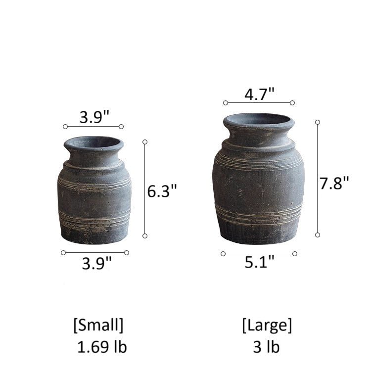Handmade Gray Clay Pottery Vase - -