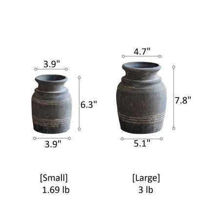 Handmade Gray Clay Pottery Vase - -