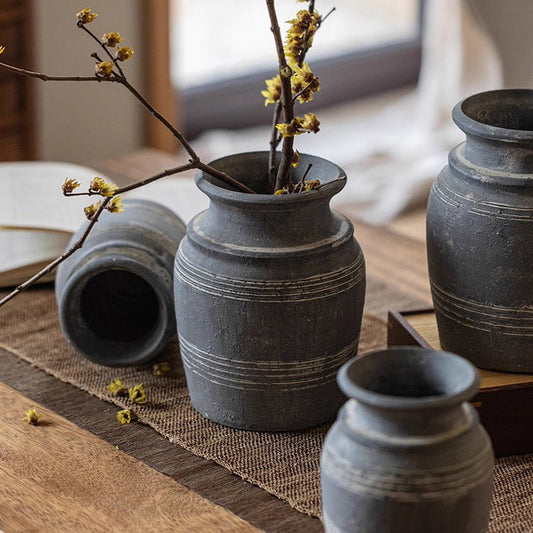 Handmade Gray Clay Pottery Vase - - vase