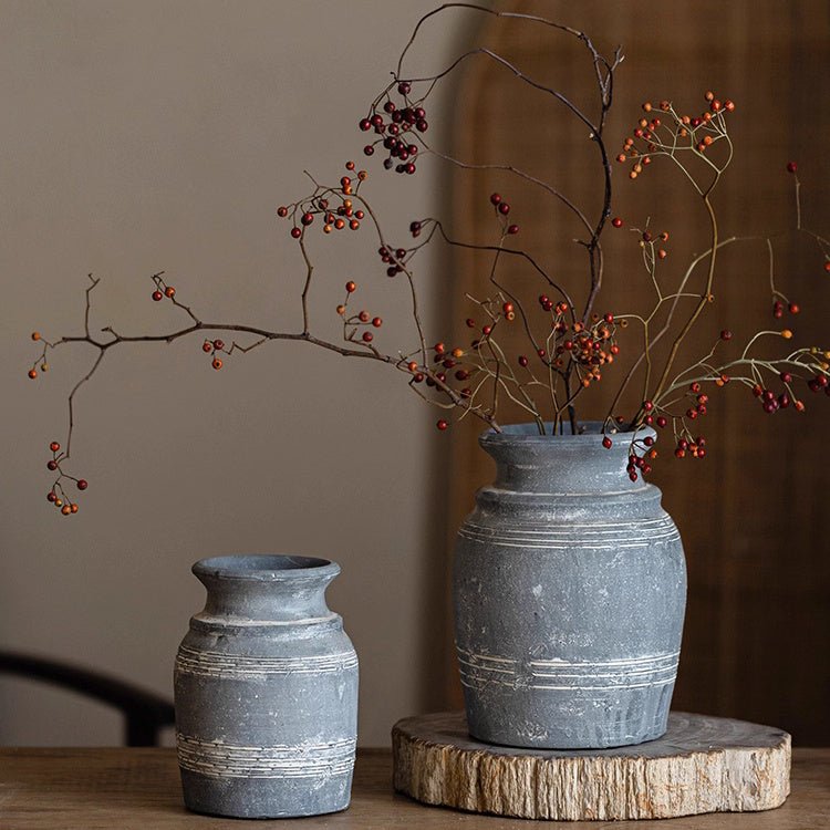 Handmade Gray Clay Pottery Vase - -