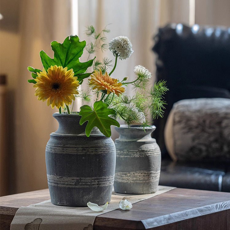 Handmade Gray Clay Pottery Vase - -