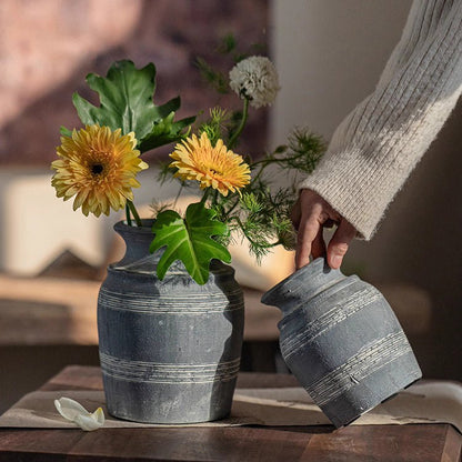 Handmade Gray Clay Pottery Vase - -