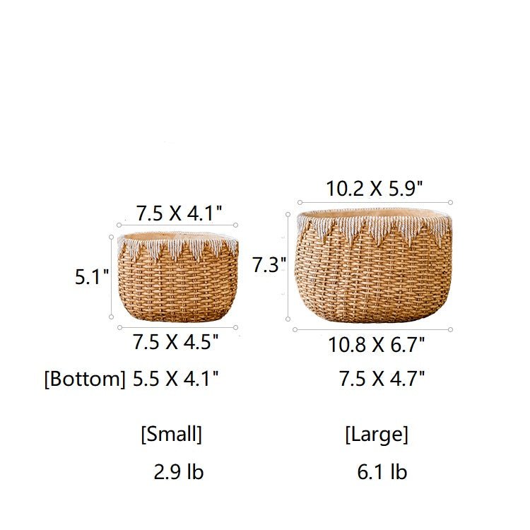 Lady Straw Basket Cement Planter - -