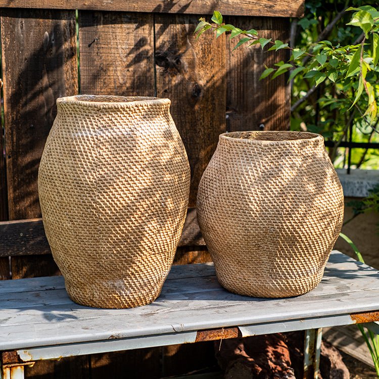 Large Basket Cement Pot Backyard Planter - -