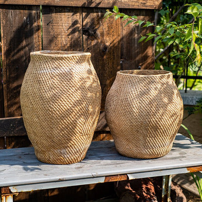 Large Basket Cement Pot Backyard Planter - -