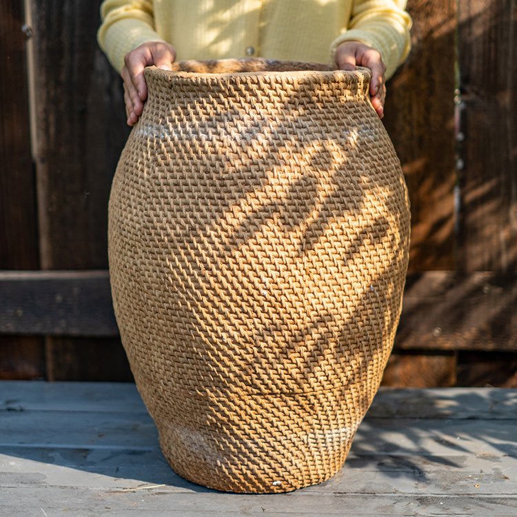 Large Basket Cement Pot Backyard Planter - -