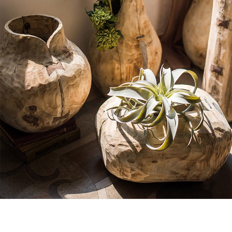 Parasol Tree Wood Natural Solid Wood Floral Container - -
