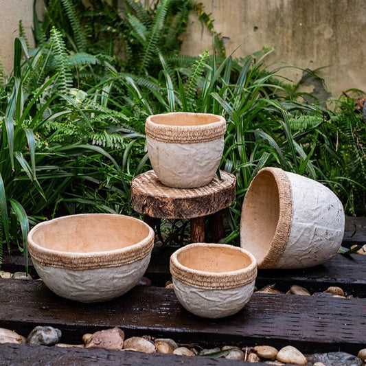 Rattan Pattern Edge Cement Planter - - planter