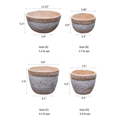 Rattan Pattern Edge Cement Planter - -