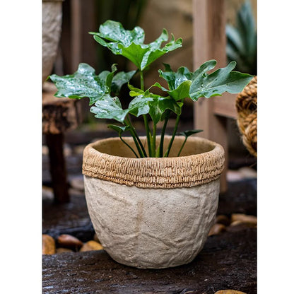 Rattan Pattern Edge Cement Planter - -