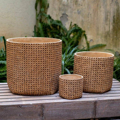 Rattan Texture Cement Planter - -