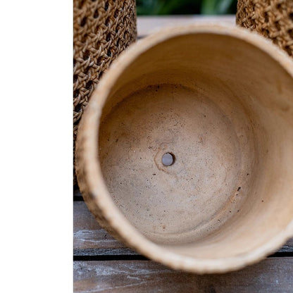 Rattan Texture Cement Planter - -