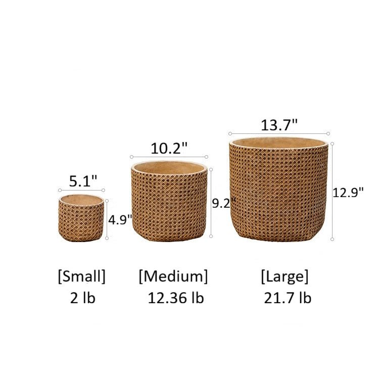 Rattan Texture Cement Planter - -