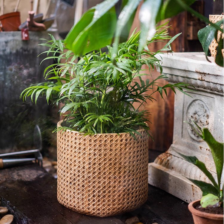 Rattan Texture Cement Planter - -