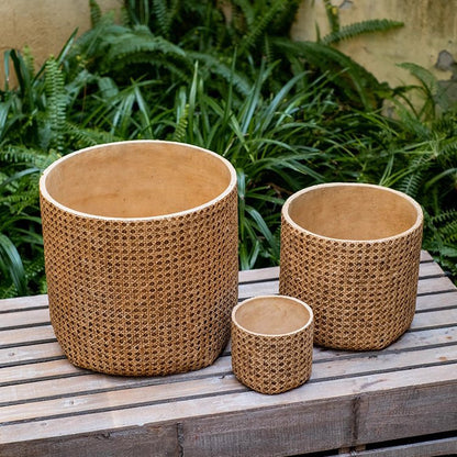 Rattan Texture Cement Planter - -