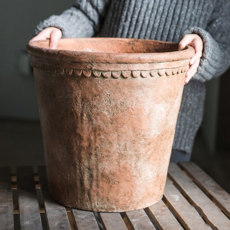 Large Terracotta Red Concrete Planter Pot - -