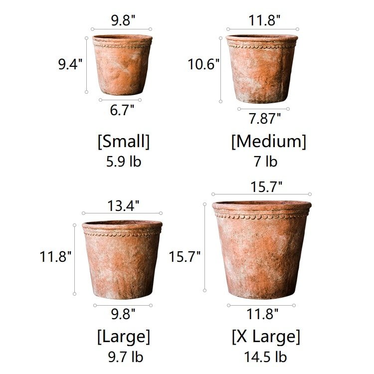 Large Terracotta Red Concrete Planter Pot - -