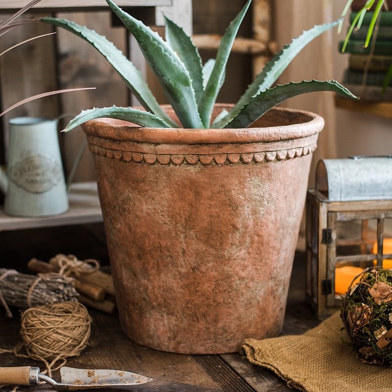 Large Terracotta Red Concrete Planter Pot - -