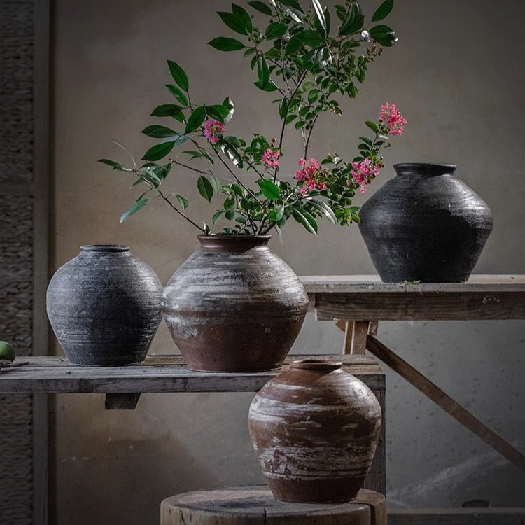 Vintage Wabi-Sabi Style Ceramic Jar - -