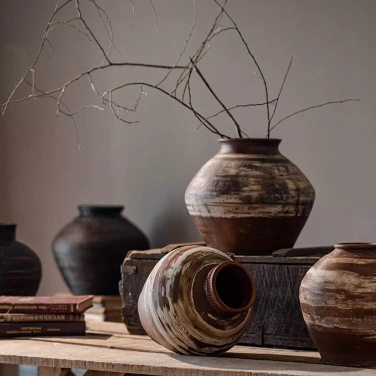 Vintage Wabi-Sabi Style Ceramic Jar - -