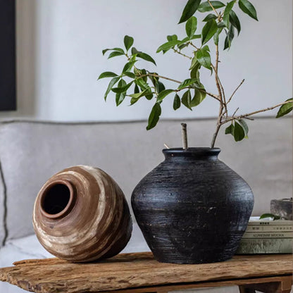 Vintage Wabi-Sabi Style Ceramic Jar - -