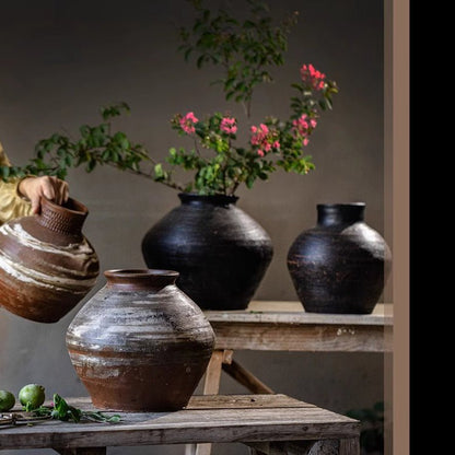 Vintage Wabi-Sabi Style Ceramic Jar - -