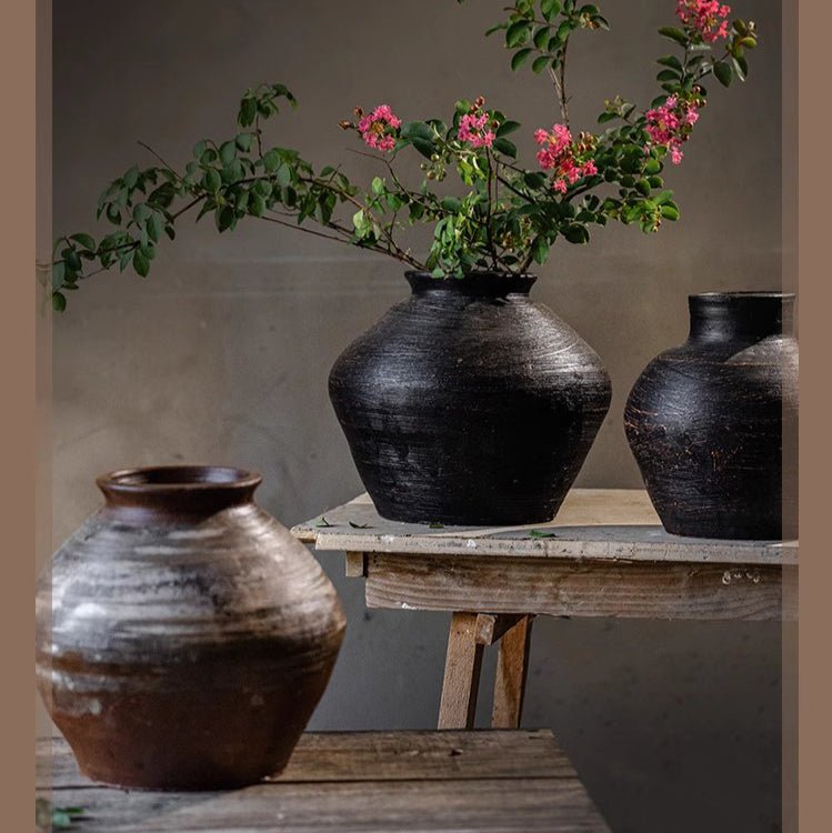 Vintage Wabi-Sabi Style Ceramic Jar - -
