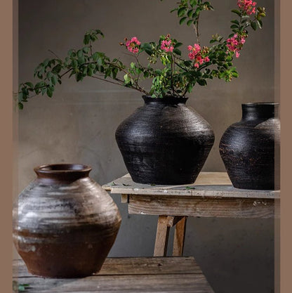 Vintage Wabi-Sabi Style Ceramic Jar - -