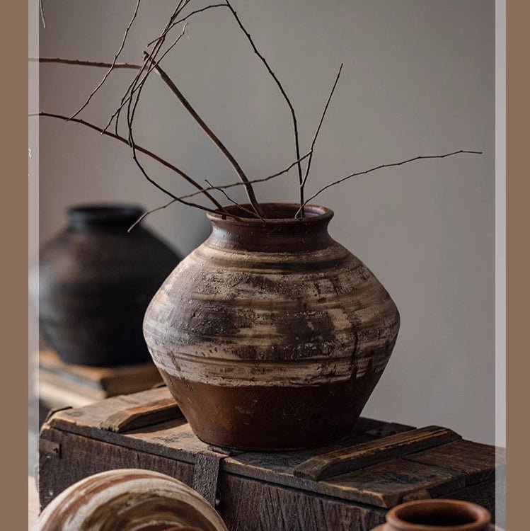 Vintage Wabi-Sabi Style Ceramic Jar - -