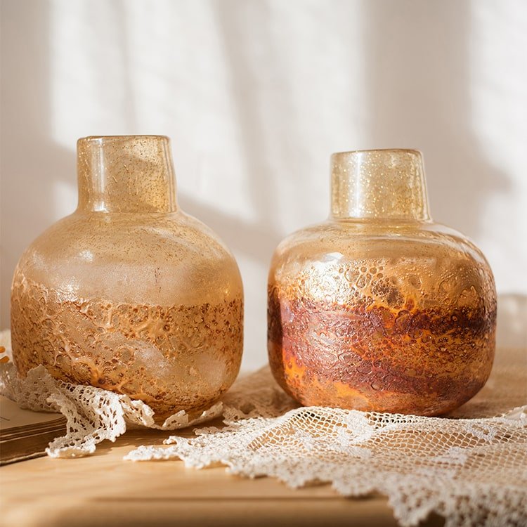 Hand Blown Bubble Glass Bud Vase Amber - -