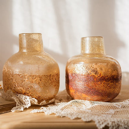Hand Blown Bubble Glass Bud Vase Amber - -