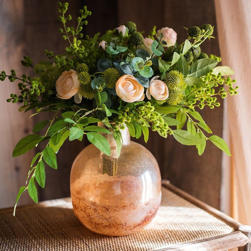 Hand Blown Bubble Glass Bud Vase Amber - -