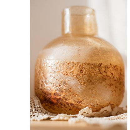 Hand Blown Bubble Glass Bud Vase Amber - -