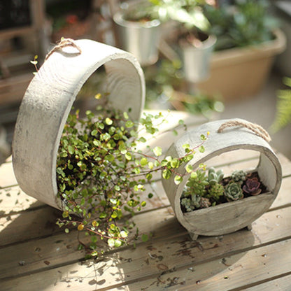 Solid Wood Hanging Planter Round Shape Planter - -