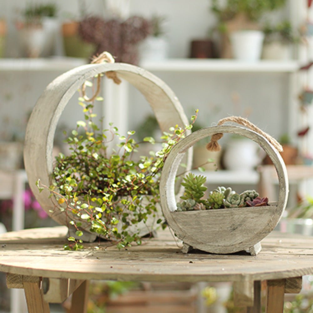 Solid Wood Hanging Planter Round Shape Planter - -