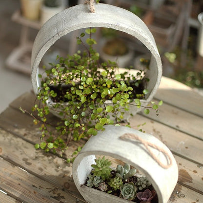 Solid Wood Hanging Planter Round Shape Planter - -