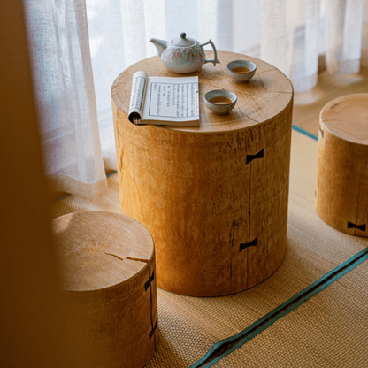Pine Wood Pedestal Table Side Table - -