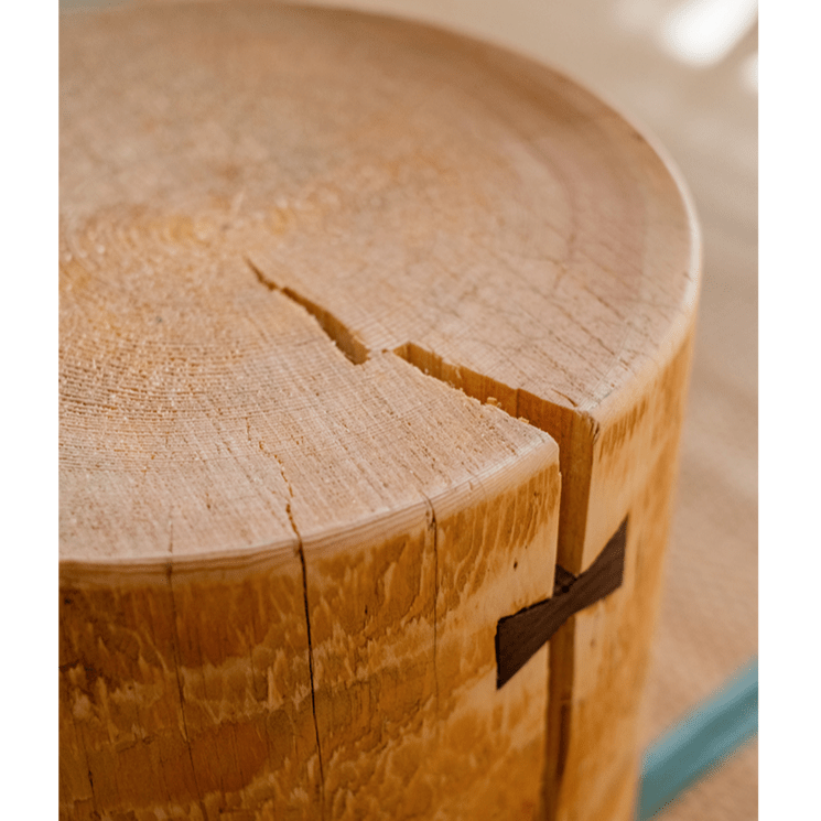 Pine Wood Pedestal Table Side Table - -