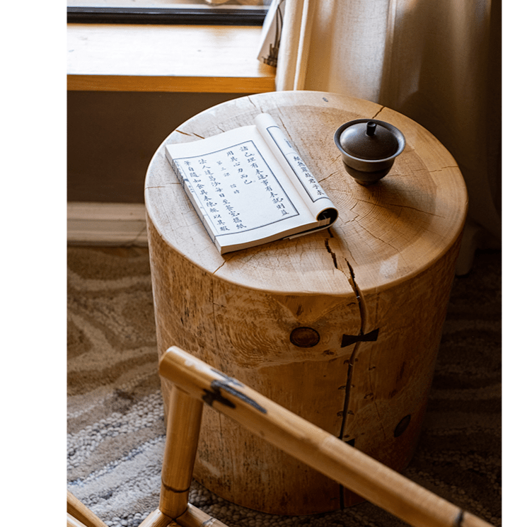 Pine Wood Pedestal Table Side Table - -